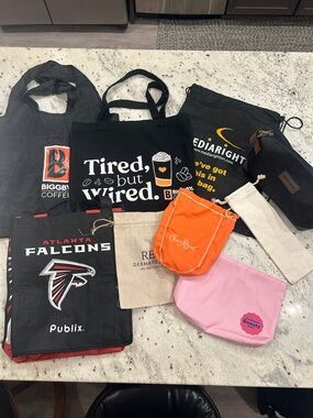 Assorted Branded Tote & Pouch bags grocery totes, makeup travel bags,crown royal